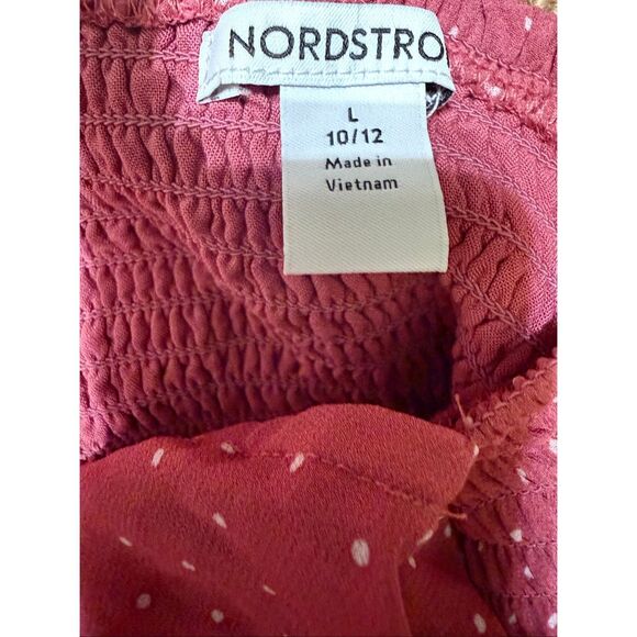 Nordstrom Girls Puff Sleeve Smocked Bodice Micro Dot Dress Mauve Size L/10-12 - Picture 7 of 9